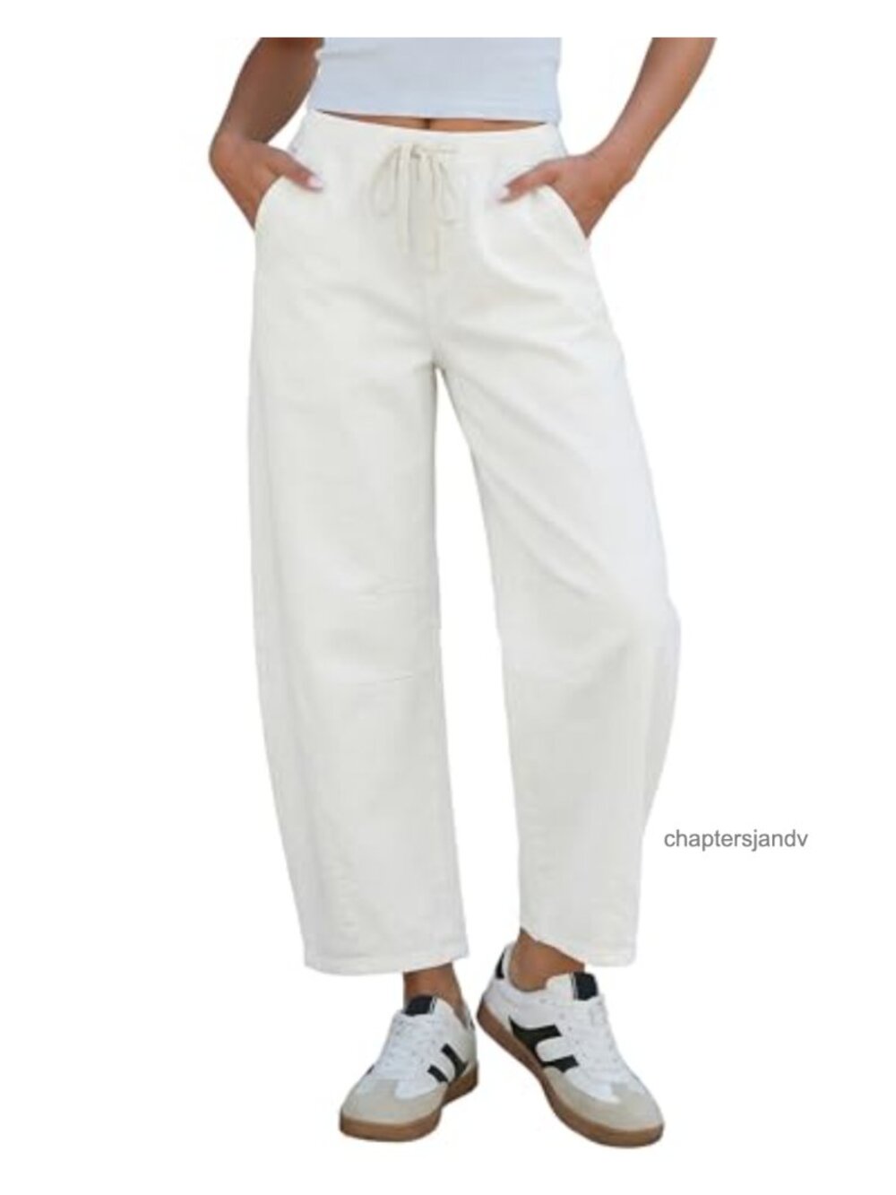 Barrel Jeans Pull On Elastic Waist High Rise Crop Denim Pants